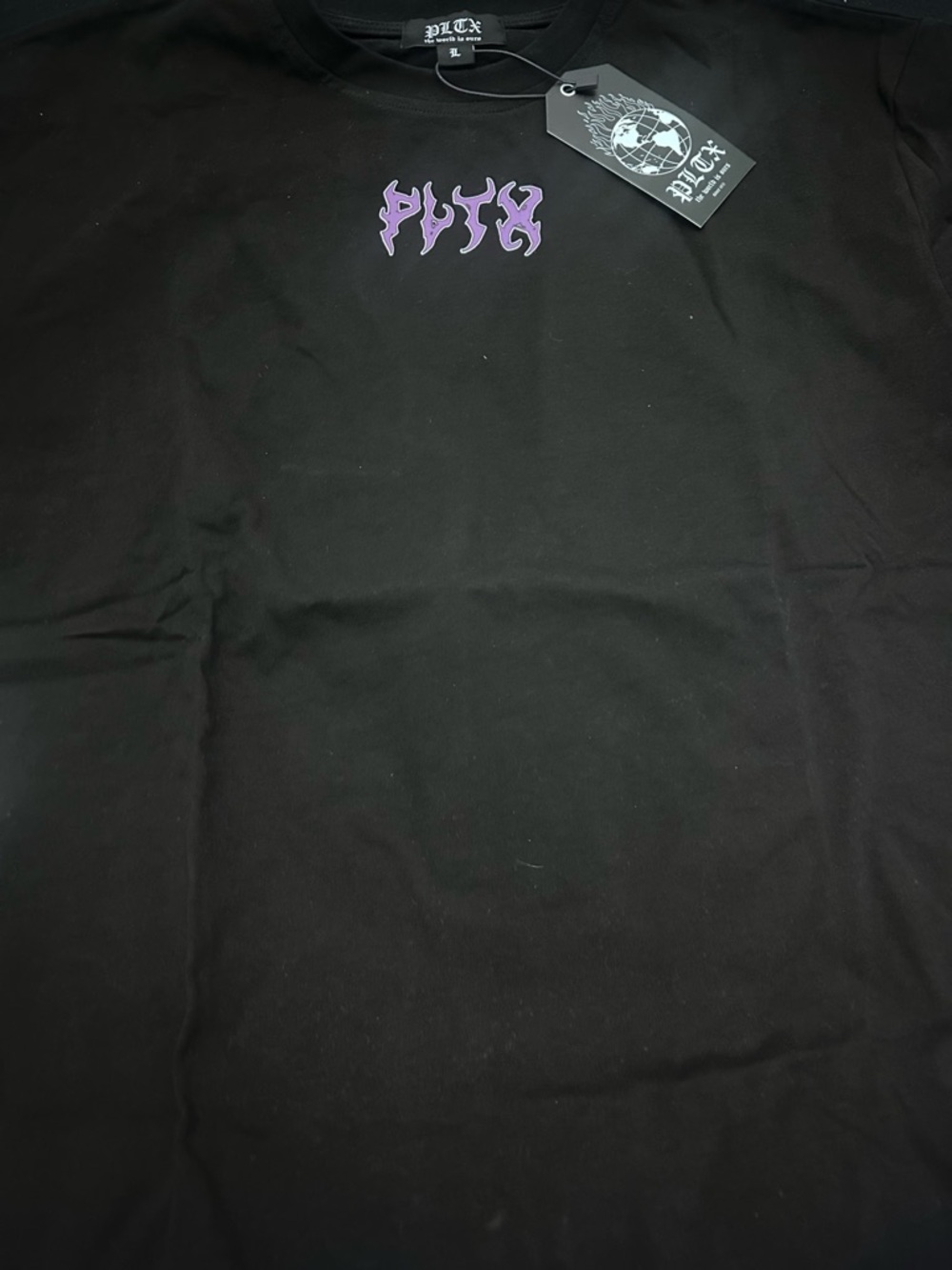 Black Short-Sleeve Crewneck T-Shirt with Purple Logo
